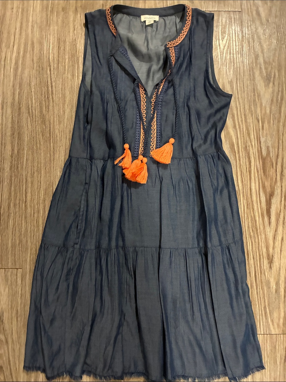 Sundance Navy Mini Dress with Orange Tassel Detail